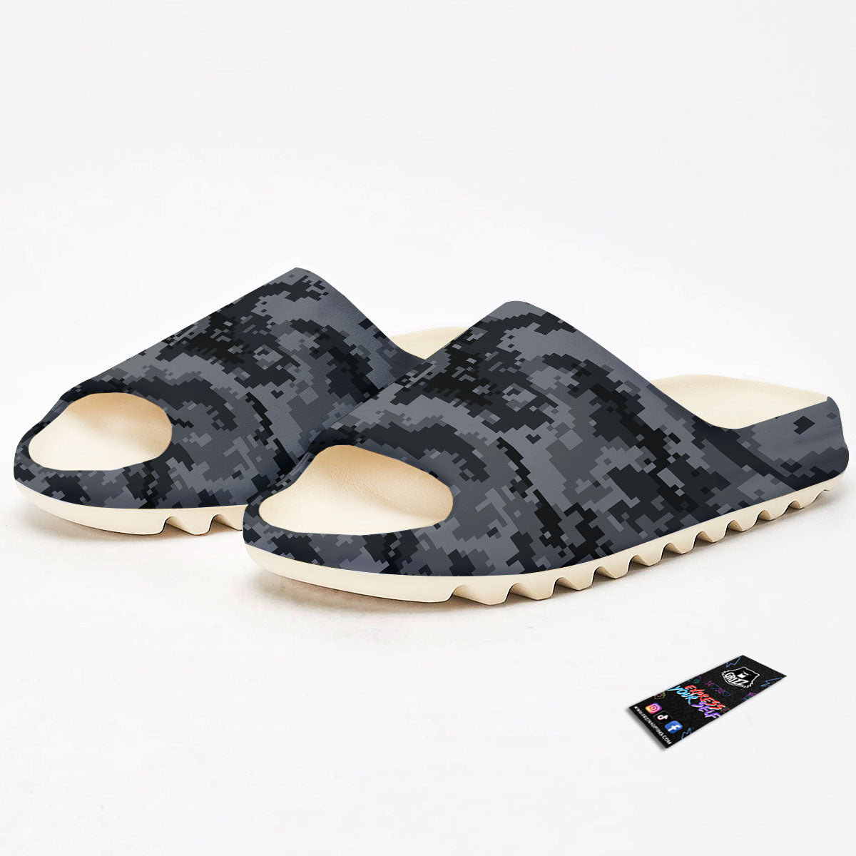 Digital Camo Grey And Black Print Sandals-grizzshop