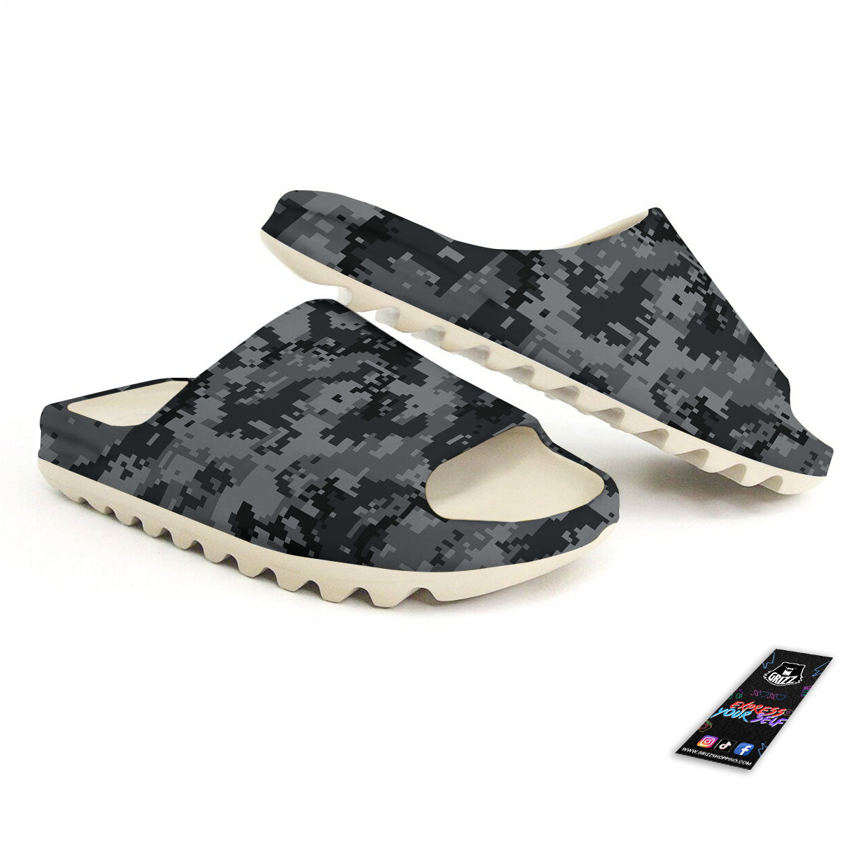 Digital Camo Grey And Black Print Sandals-grizzshop