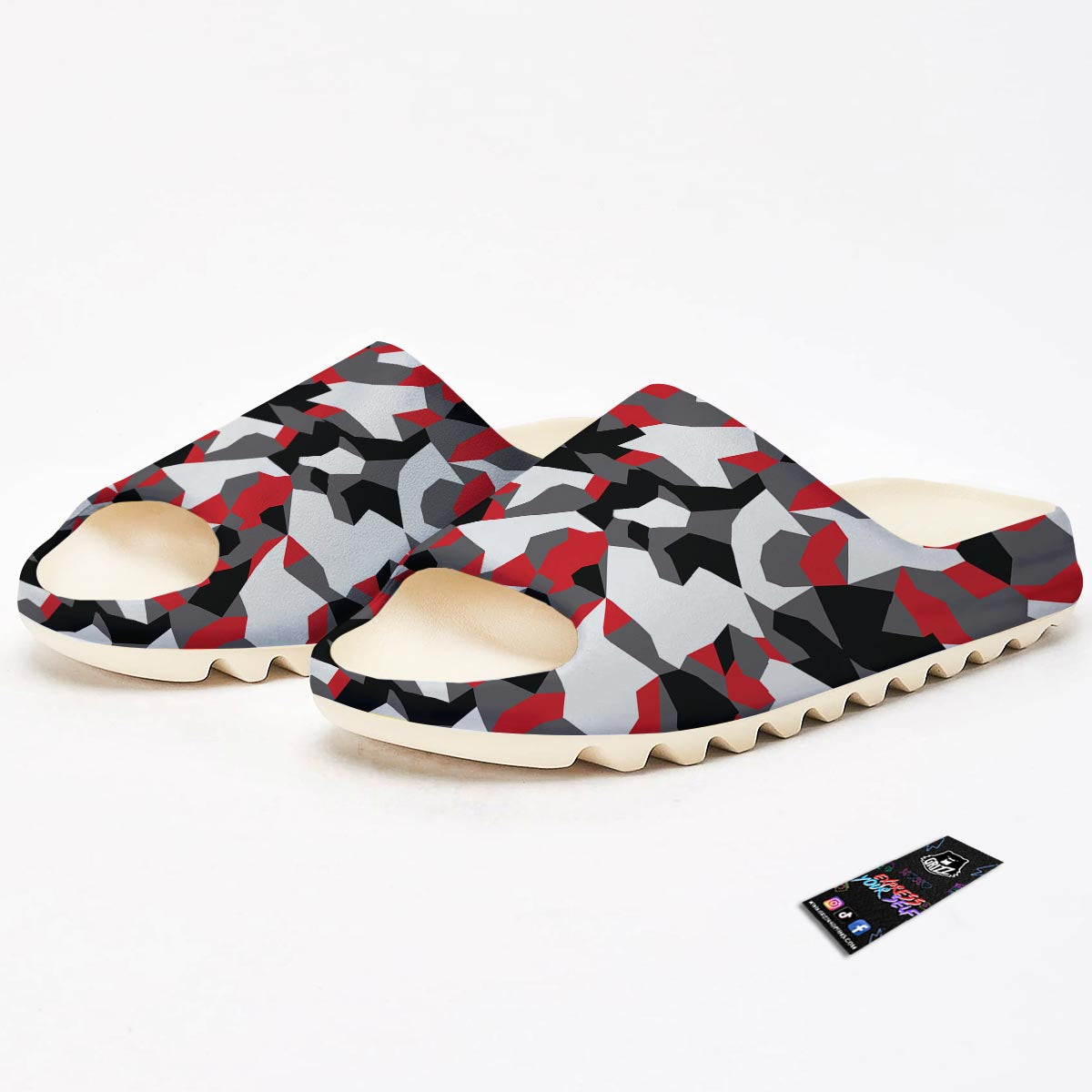 Digital Camo Grey And Red Print Pattern Sandals-grizzshop