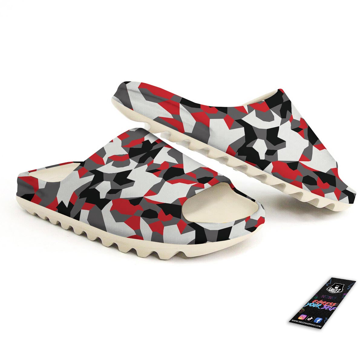 Digital Camo Grey And Red Print Pattern Sandals-grizzshop