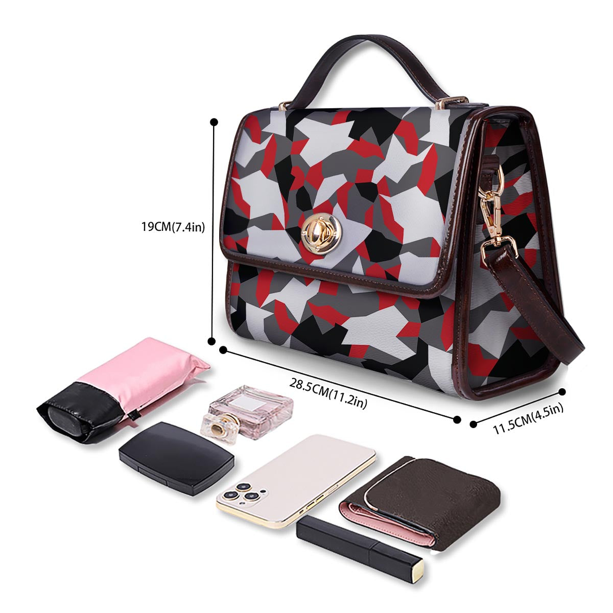 Digital Camo Grey And Red Print Pattern Women's Satchel Bag