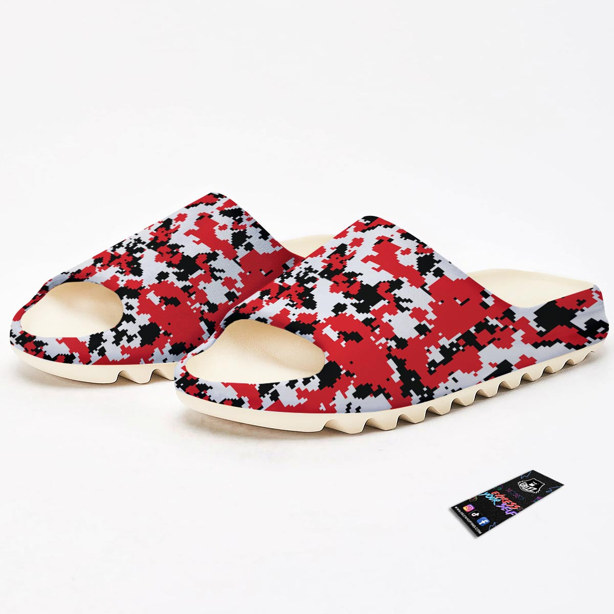 Digital Camo Red White And Black Print Pattern Sandals-grizzshop