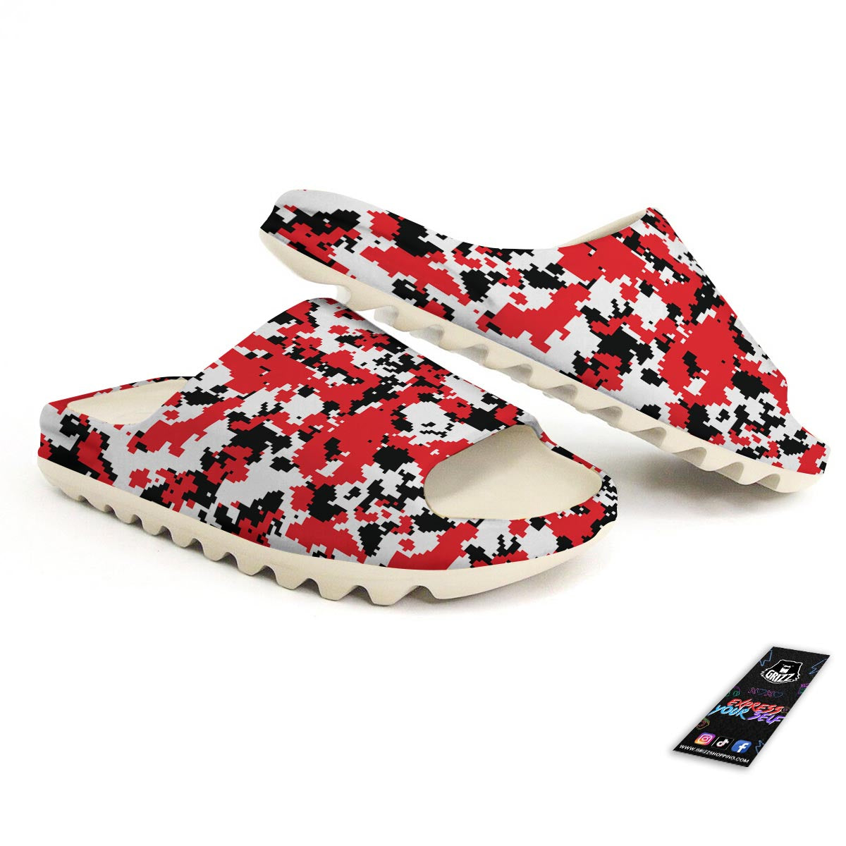 Digital Camo Red White And Black Print Pattern Sandals-grizzshop