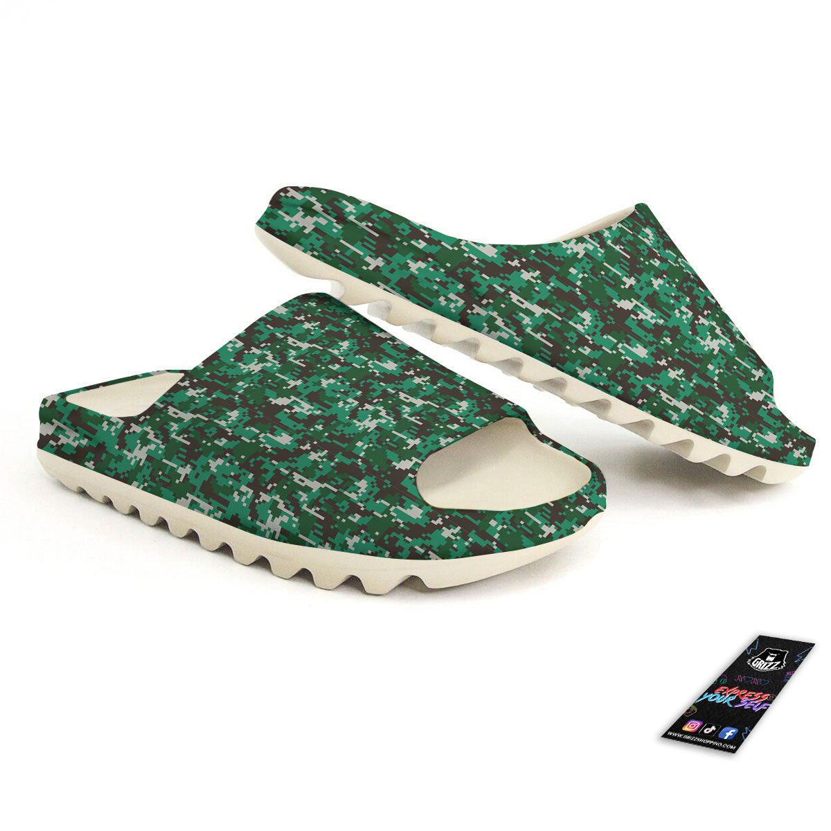 Digital Camo White And Green Print Sandals-grizzshop