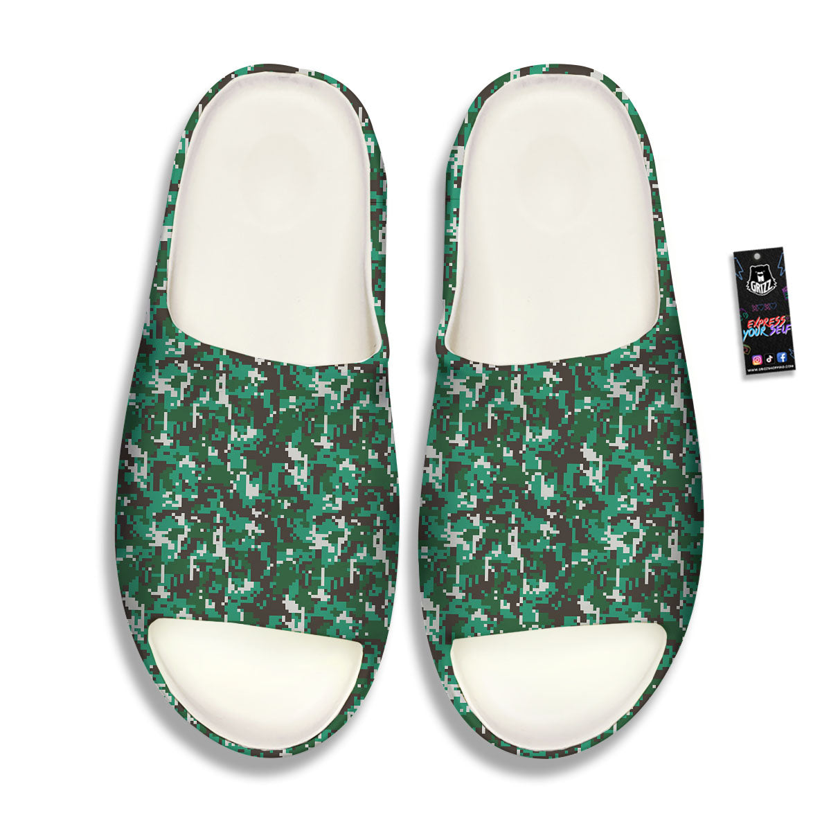 Digital Camo White And Green Print Sandals-grizzshop