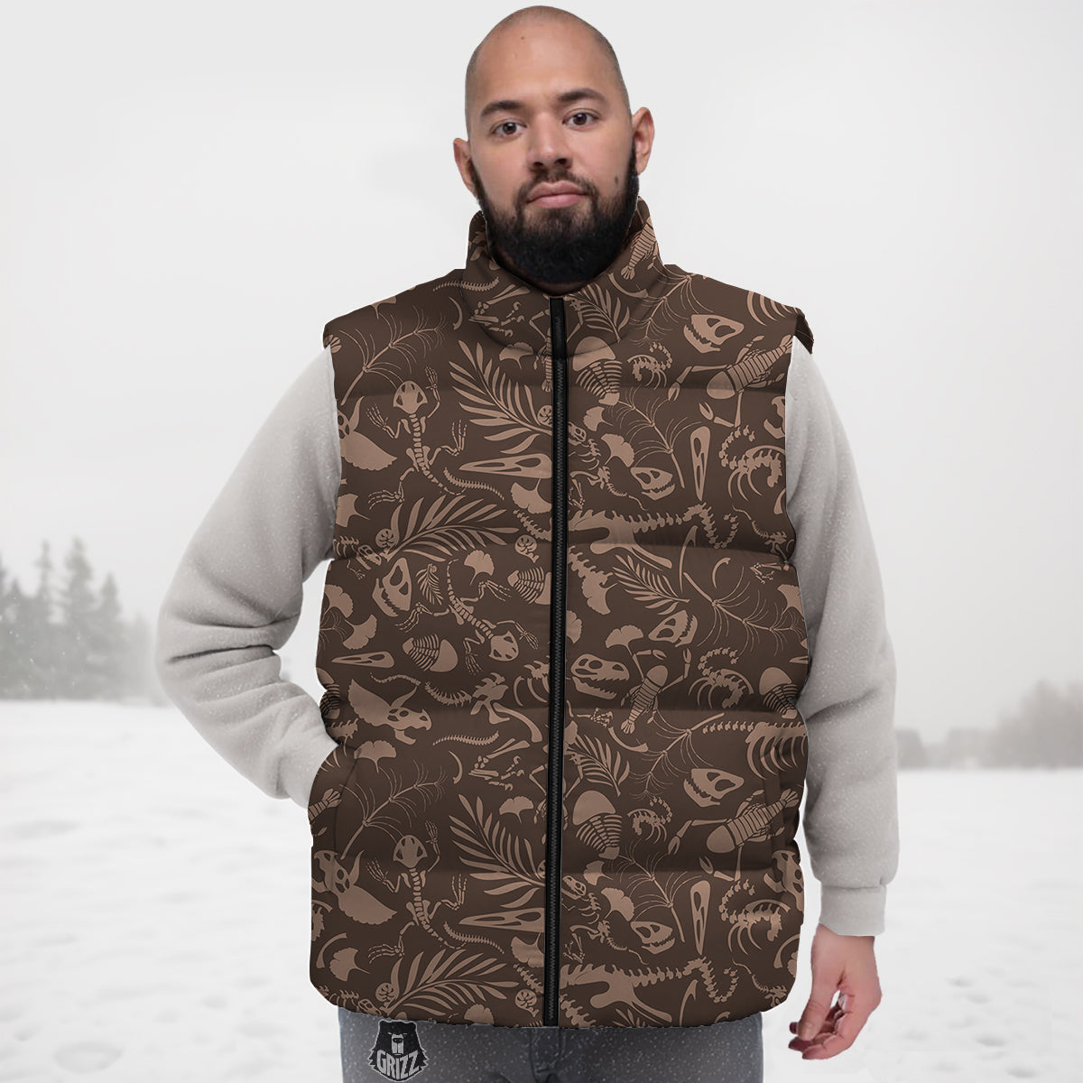 Dino Cartoon Dinosaur Pattern Print Down Vest