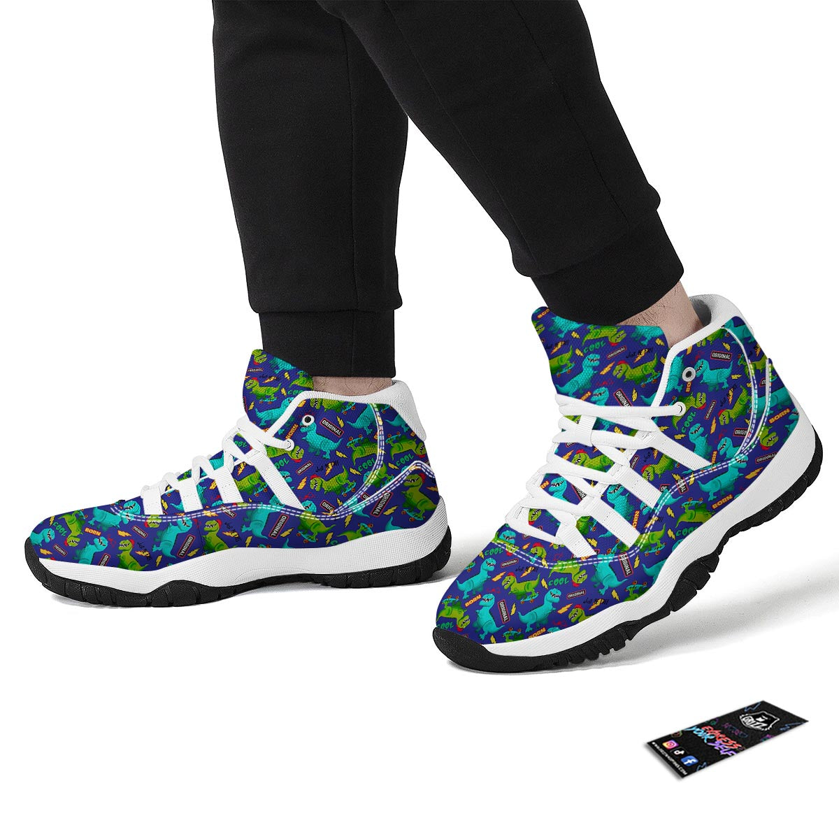 Dino Dinosaur Cartoon Pattern Print White Bball Shoes-grizzshop