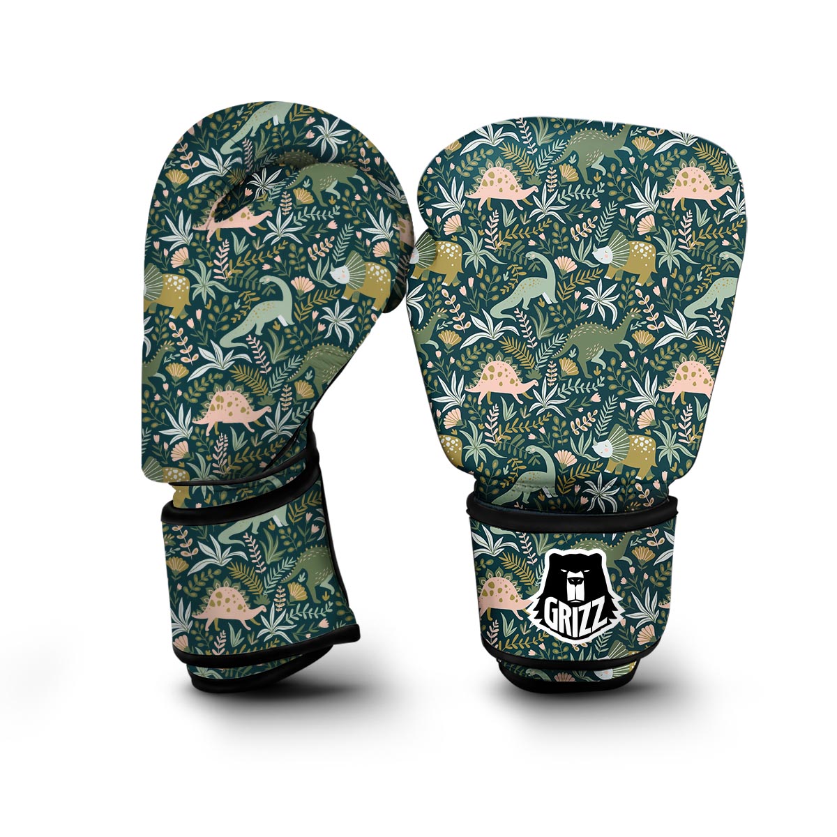 Dino Dinosaur Flower Leaf Pattern Print Boxing Gloves-grizzshop