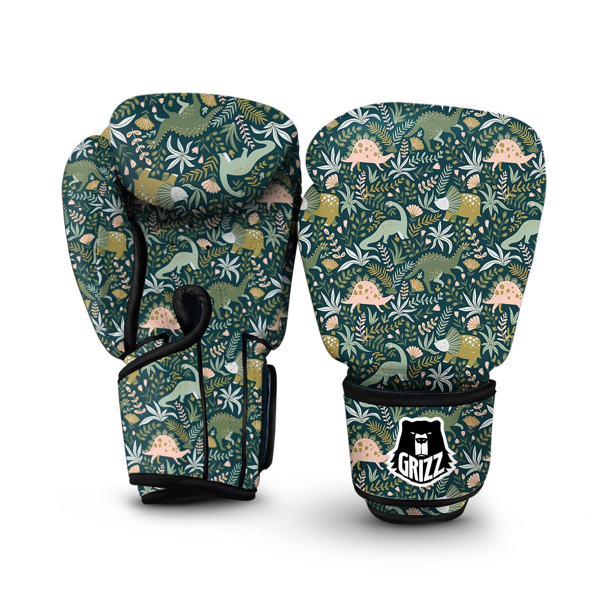 Dino Dinosaur Flower Leaf Pattern Print Boxing Gloves-grizzshop
