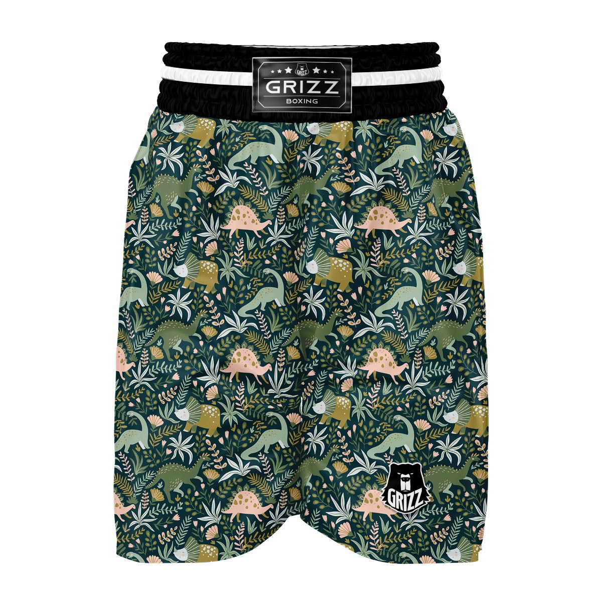 Dino Dinosaur Flower Leaf Pattern Print Boxing Shorts-grizzshop