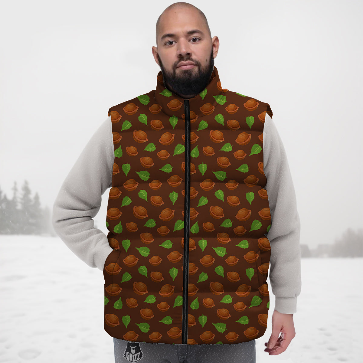 Dino Dinosaur Flower Leaf Pattern Print Down Vest
