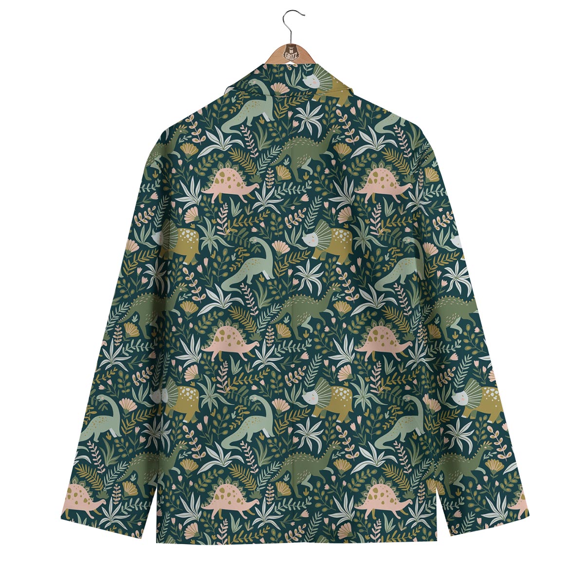 Dino Dinosaur Flower Leaf Pattern Print Men's Blazer-grizzshop