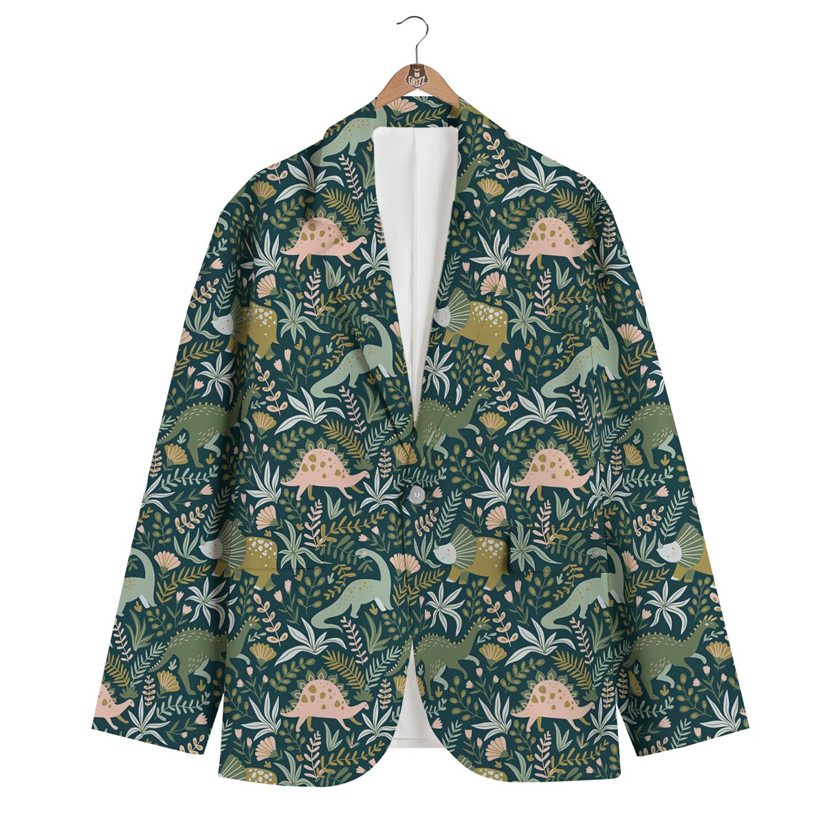 Dino Dinosaur Flower Leaf Pattern Print Men's Blazer-grizzshop