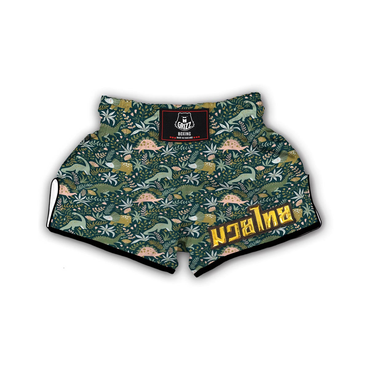 Dino Dinosaur Flower Leaf Pattern Print Muay Thai Boxing Shorts-grizzshop