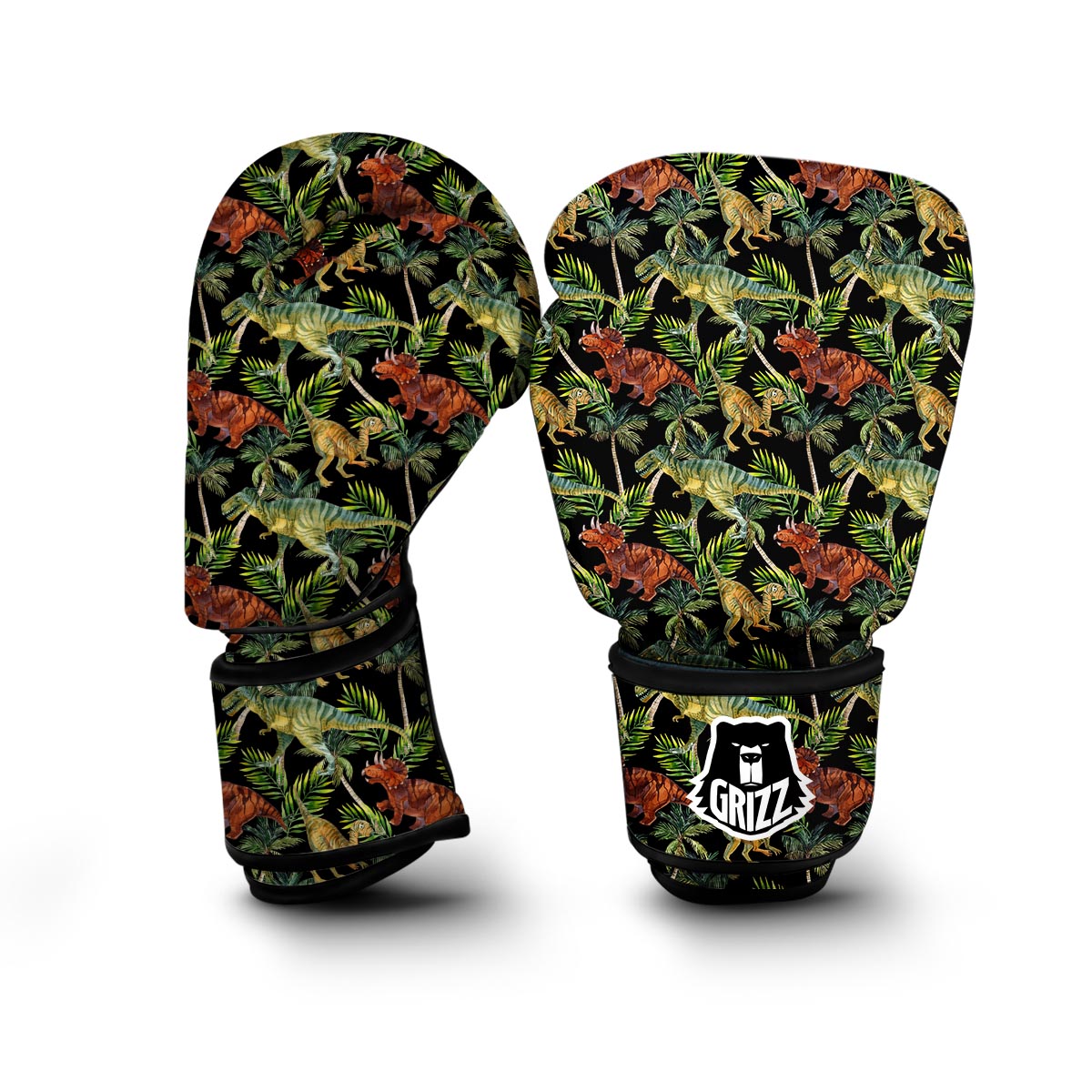 Dino Dinosaur Palm Leaf Pattern Print Boxing Gloves-grizzshop
