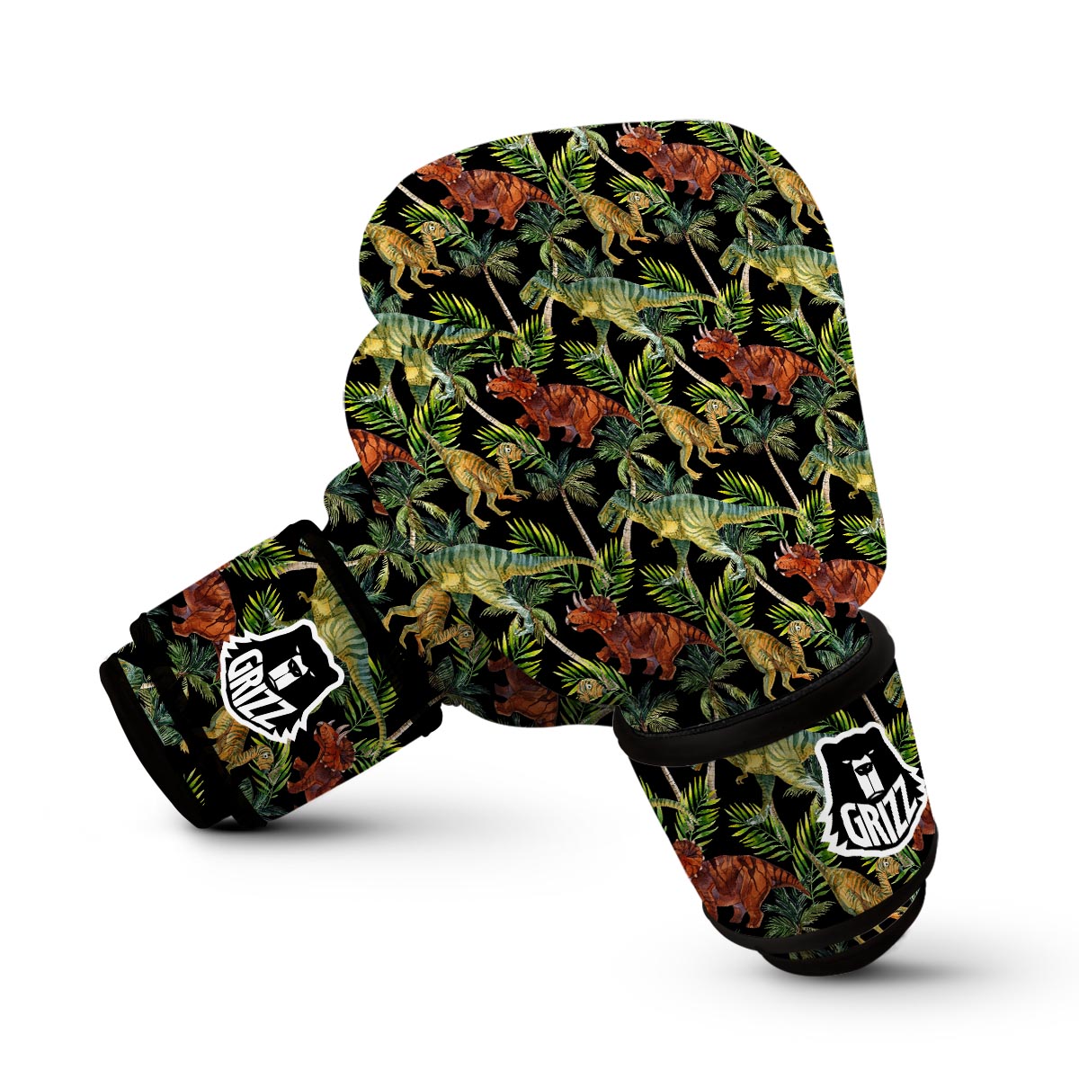 Dino Dinosaur Palm Leaf Pattern Print Boxing Gloves-grizzshop