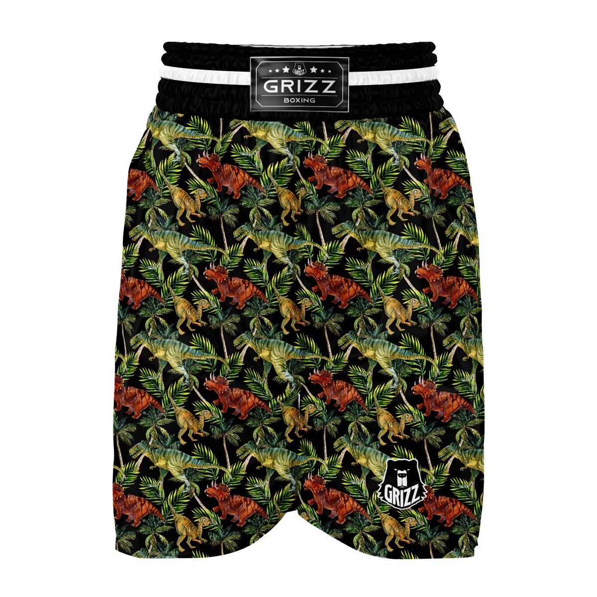 Dino Dinosaur Palm Leaf Pattern Print Boxing Shorts-grizzshop