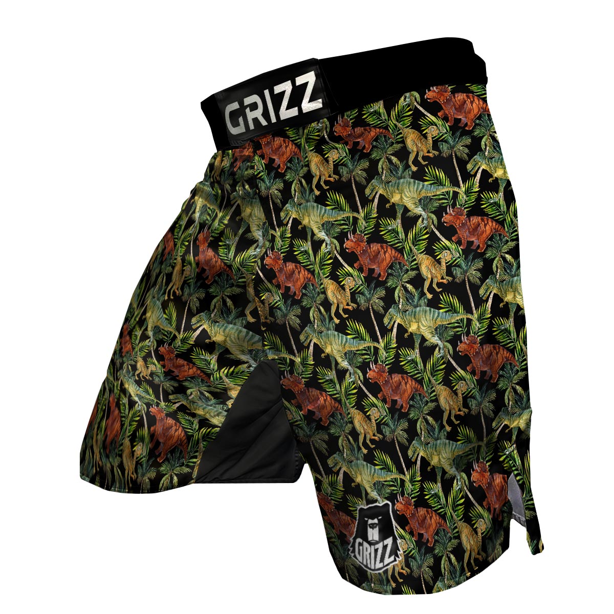 Dino Dinosaur Palm Leaf Pattern Print MMA Shorts-grizzshop