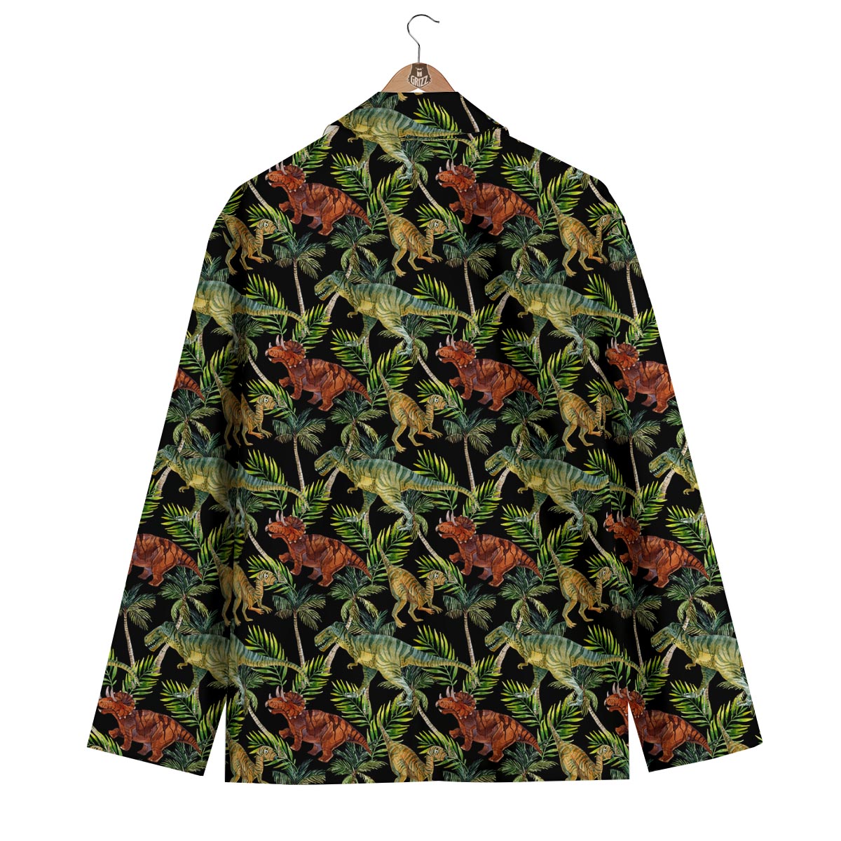 Dino Dinosaur Palm Leaf Pattern Print Men's Blazer-grizzshop
