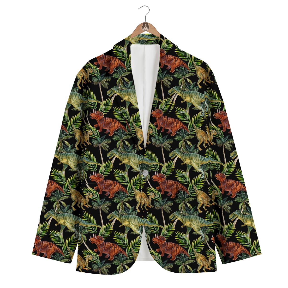 Dino Dinosaur Palm Leaf Pattern Print Men's Blazer-grizzshop