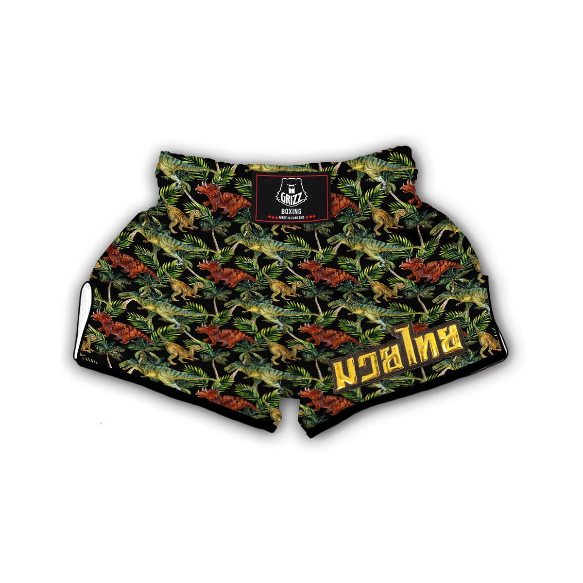 Dino Dinosaur Palm Leaf Pattern Print Muay Thai Boxing Shorts-grizzshop