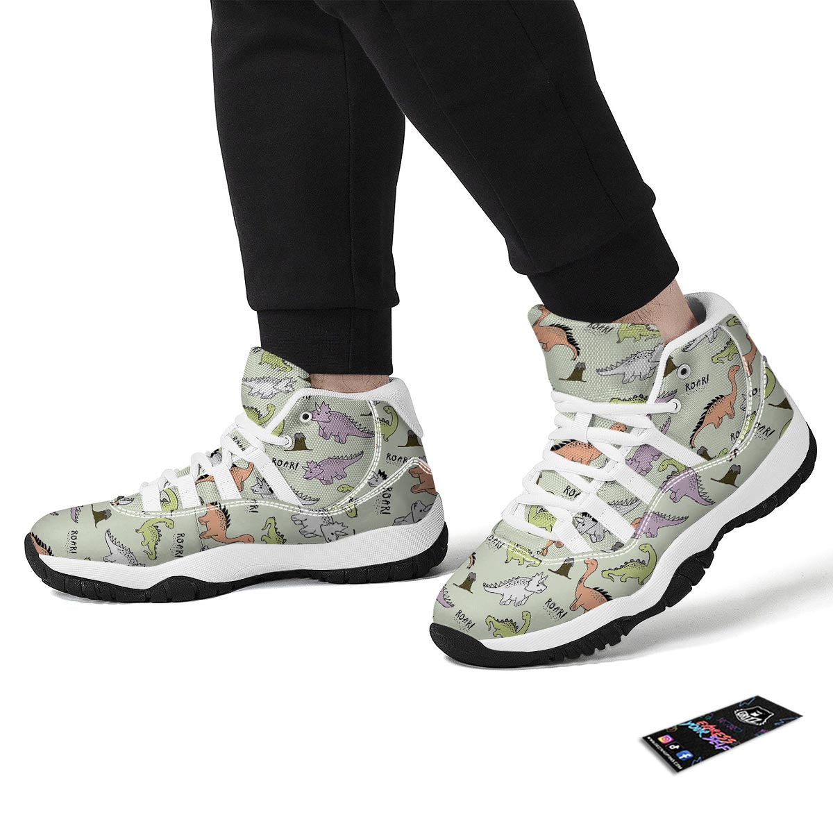 Dino Roar Dinosaur Pattern Print White Bball Shoes-grizzshop