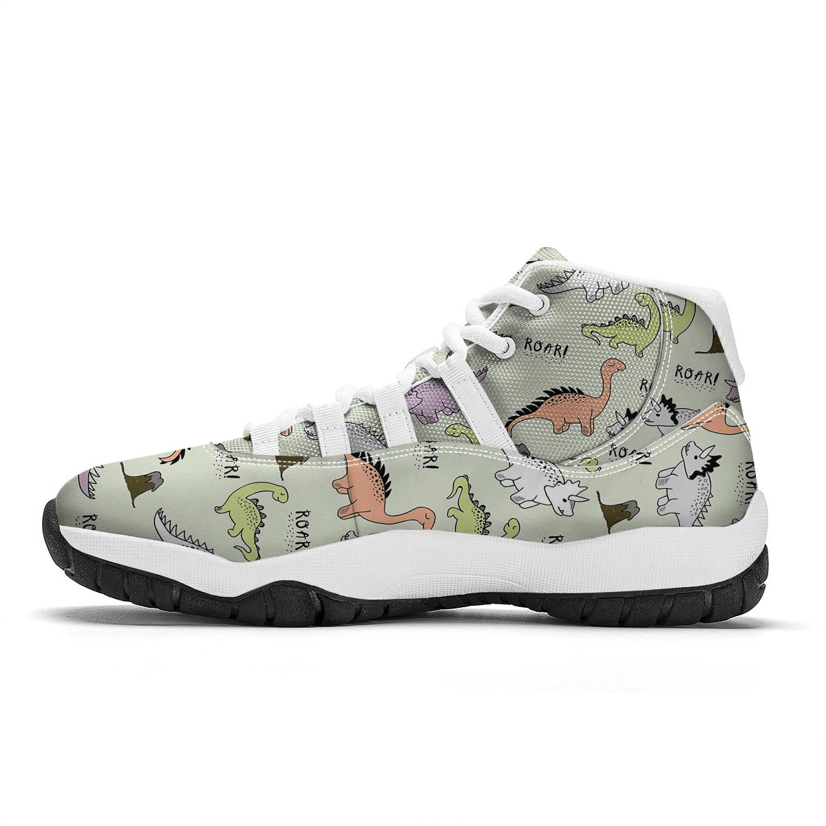 Dino Roar Dinosaur Pattern Print White Bball Shoes-grizzshop