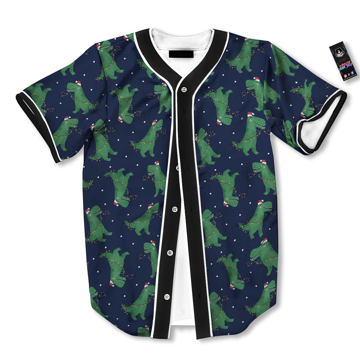 Dino T-Rex Christmas Santa Claus Print Pattern Baseball Jersey-grizzshop
