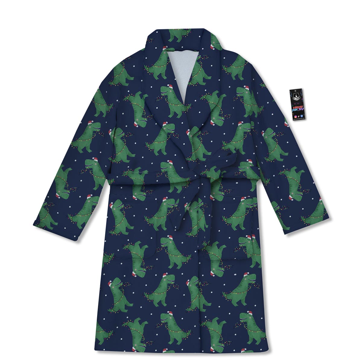 Dino T-Rex Christmas Santa Claus Print Pattern Bathrobe-grizzshop