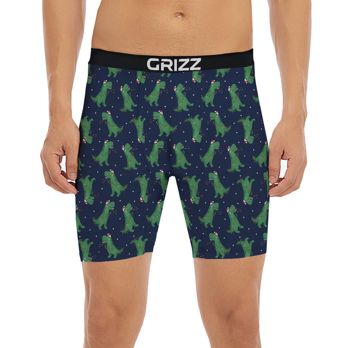 Dino T-Rex Christmas Santa Claus Print Pattern Boxer Briefs-grizzshop