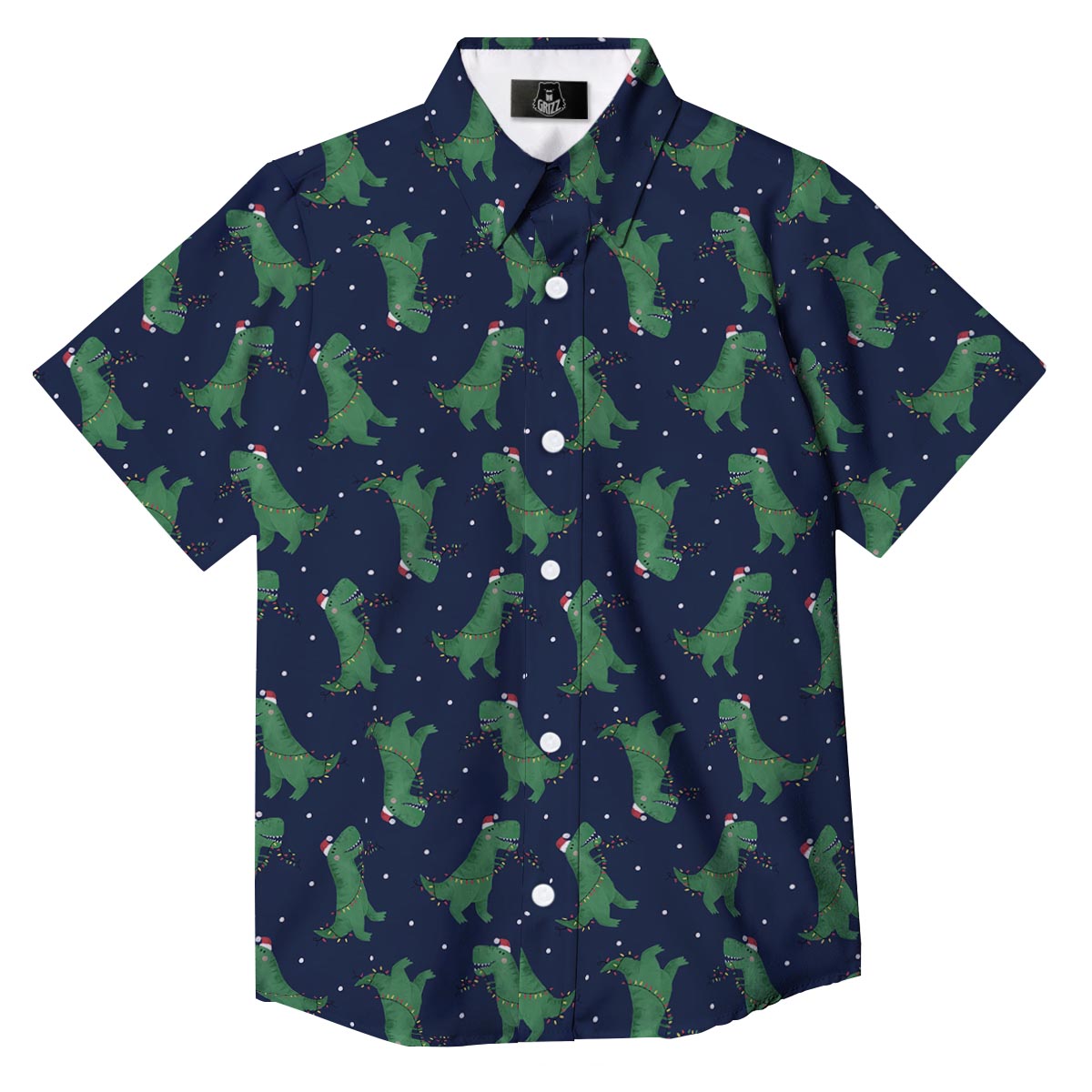 Dino T-Rex Christmas Santa Claus Print Pattern Button Up Shirt-grizzshop