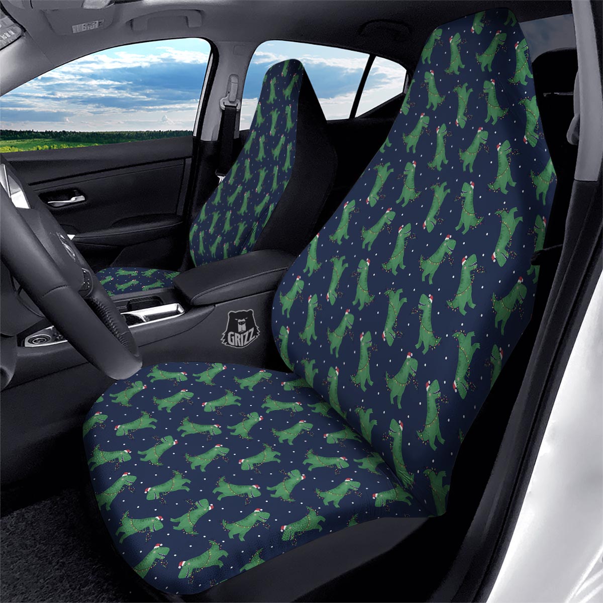Dino T-Rex Christmas Santa Claus Print Pattern Car Seat Covers-grizzshop