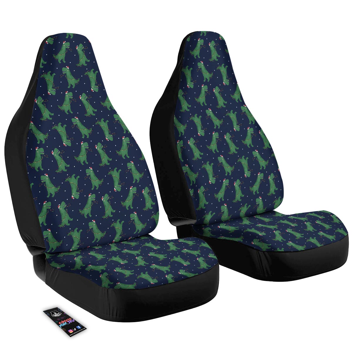 Dino T-Rex Christmas Santa Claus Print Pattern Car Seat Covers-grizzshop