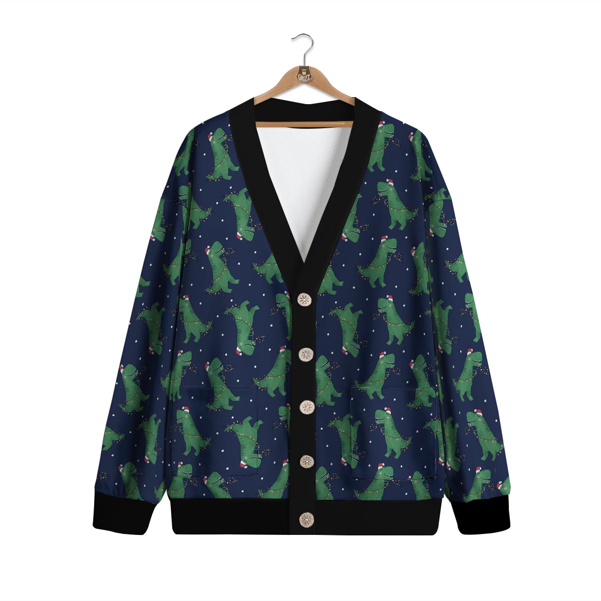 Dino T-Rex Christmas Santa Claus Print Pattern Cardigan-grizzshop