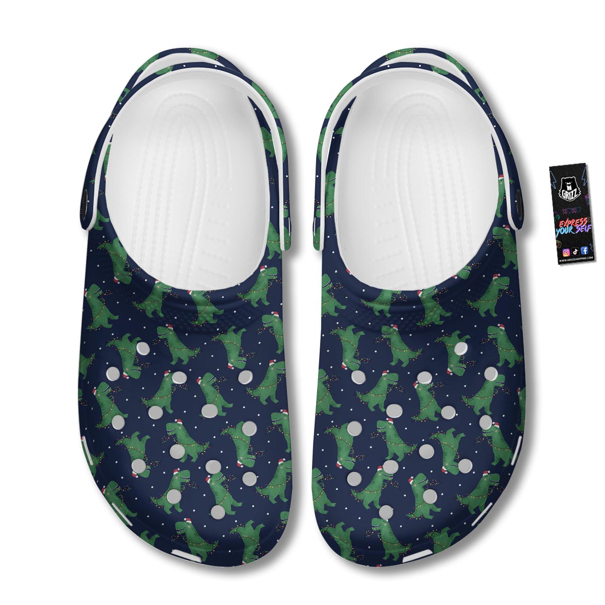 Dino T-Rex Christmas Santa Claus Print Pattern Clog-grizzshop