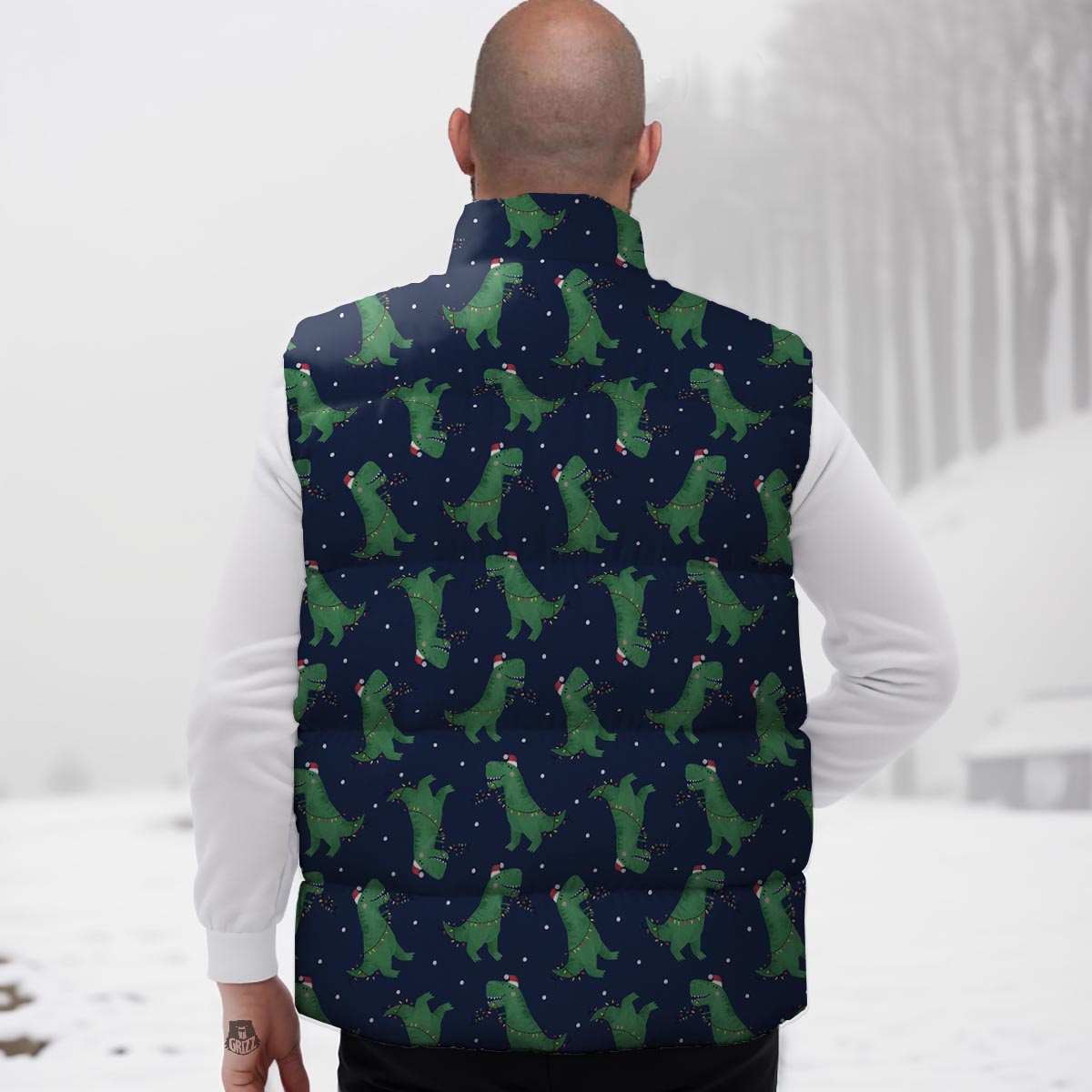 Dino T-Rex Christmas Santa Claus Print Pattern Down Vest