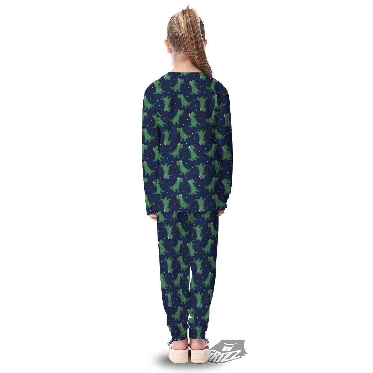 Dino T-Rex Christmas Santa Claus Print Pattern Kid's Pajamas-grizzshop