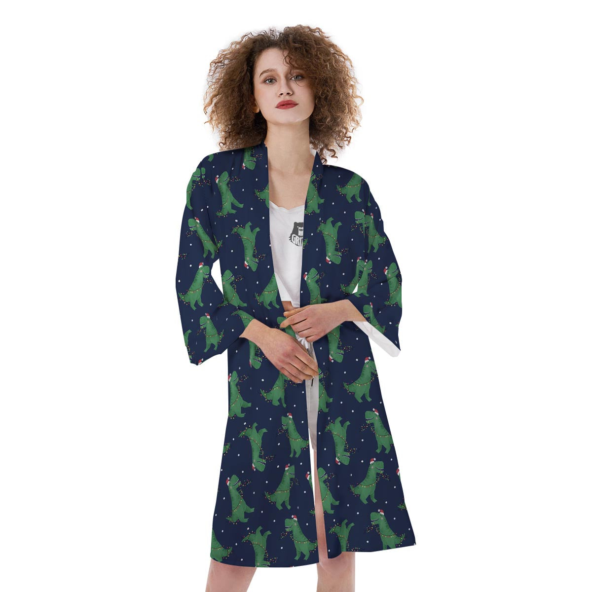 Dino T-Rex Christmas Santa Claus Print Pattern Kimono-grizzshop