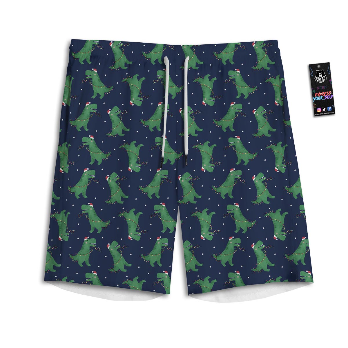 Dino T-Rex Christmas Santa Claus Print Pattern Men's Athletic Shorts
