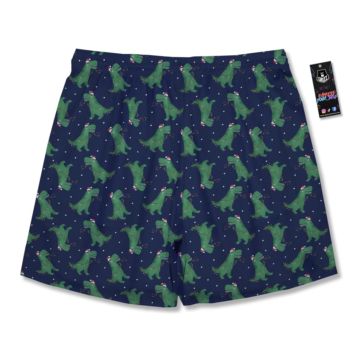 Dino T-Rex Christmas Santa Claus Print Pattern Men's Running Shorts-grizzshop