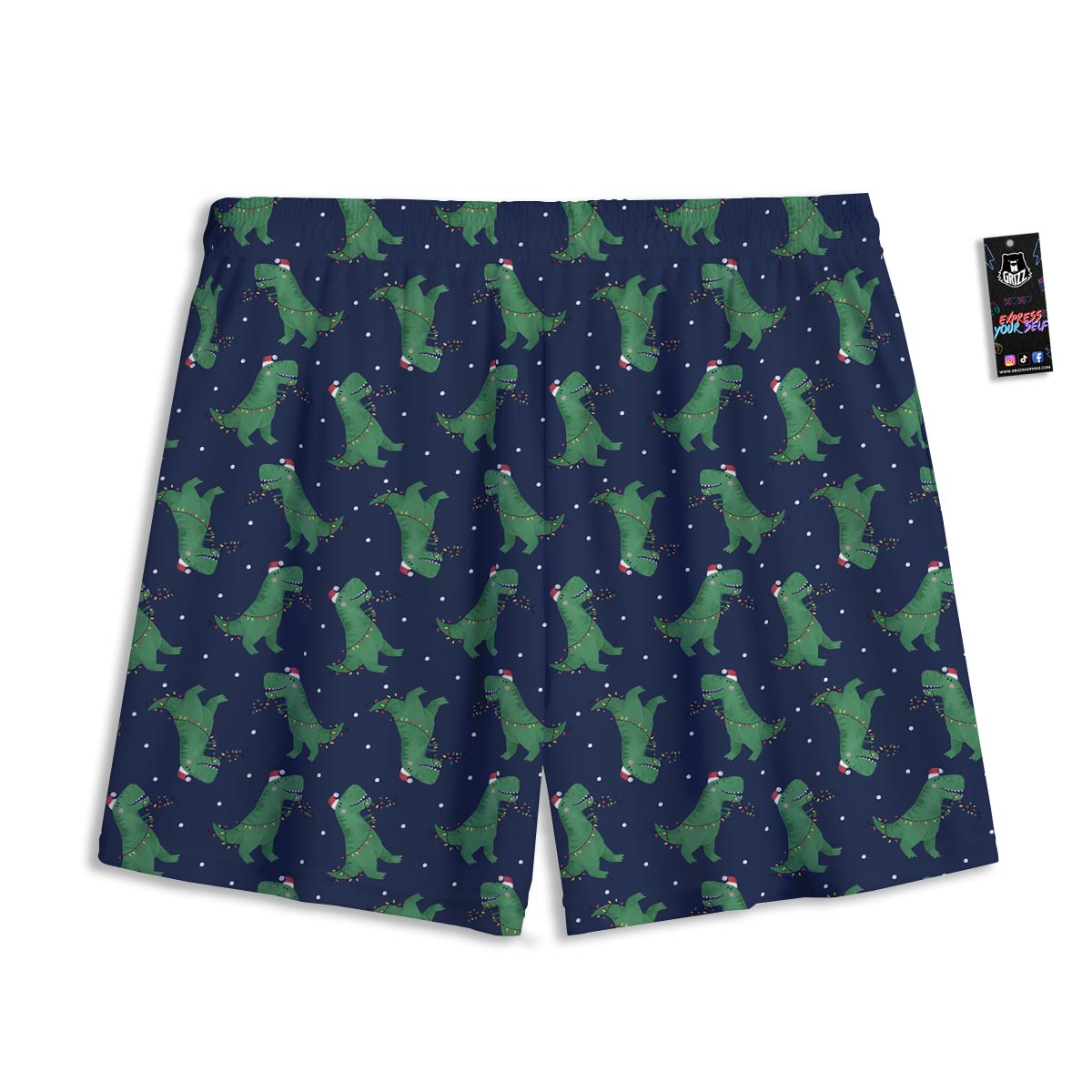 Dino T-Rex Christmas Santa Claus Print Pattern Mesh Shorts