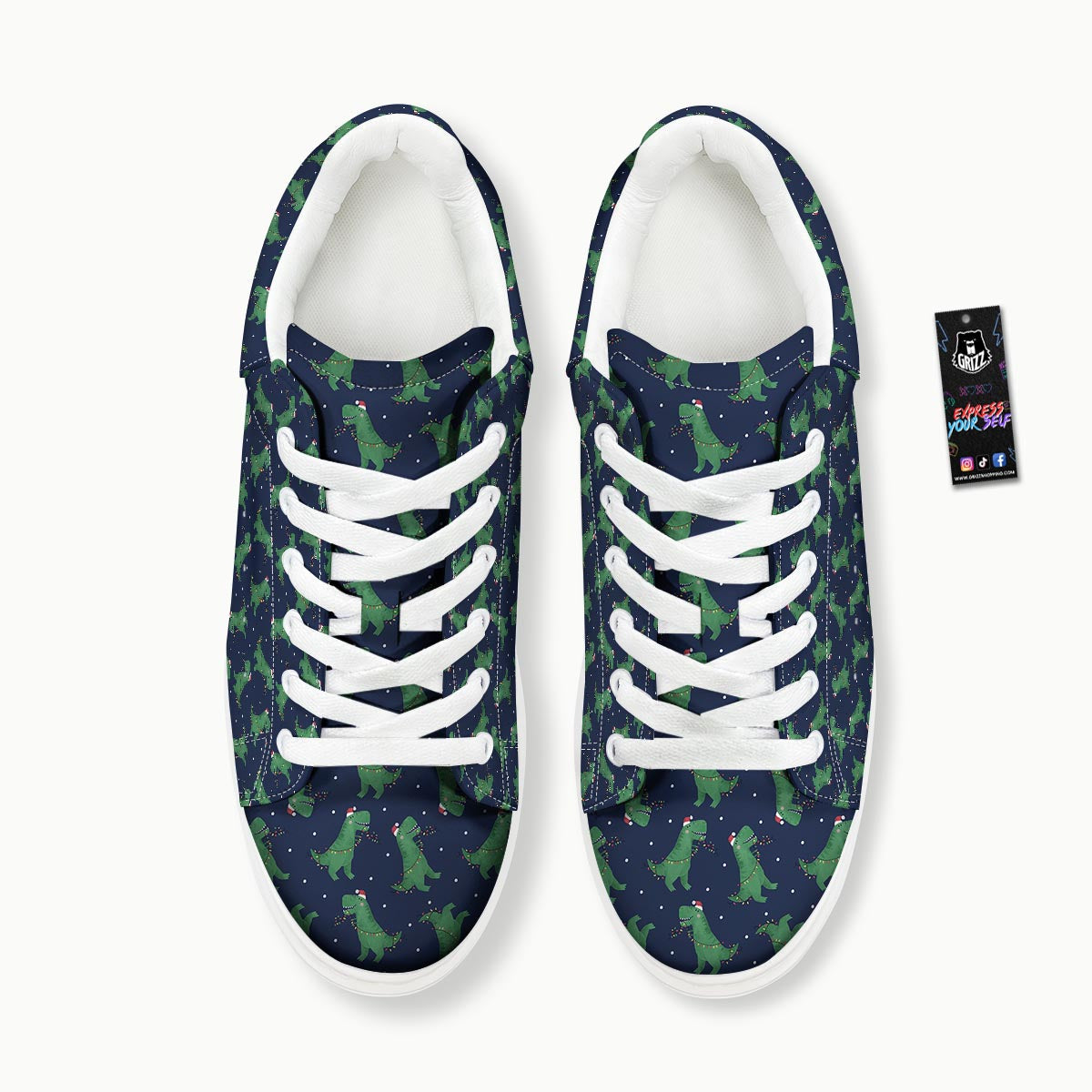 Dino T-Rex Christmas Santa Claus Print Pattern Platform Shoes-grizzshop