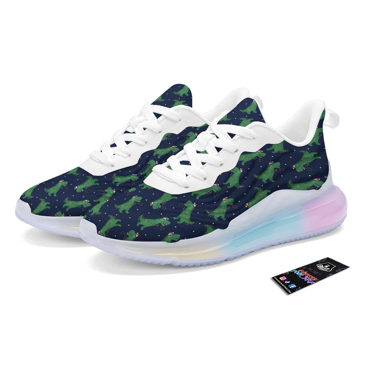 Dino T-Rex Christmas Santa Claus Print Pattern Running Sneakers-grizzshop