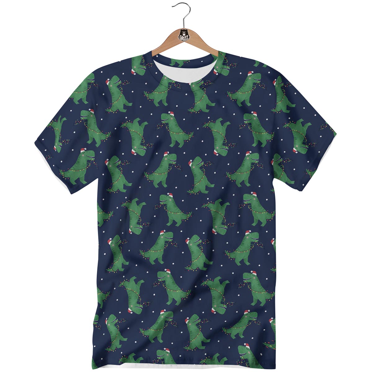 Dino T-Rex Christmas Santa Claus Print Pattern T-Shirt-grizzshop