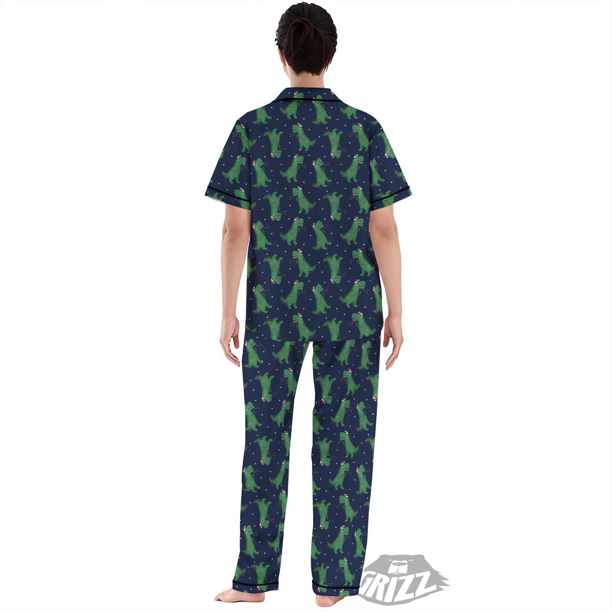 Dino T-Rex Christmas Santa Claus Print Pattern Women's Pajamas Set-grizzshop
