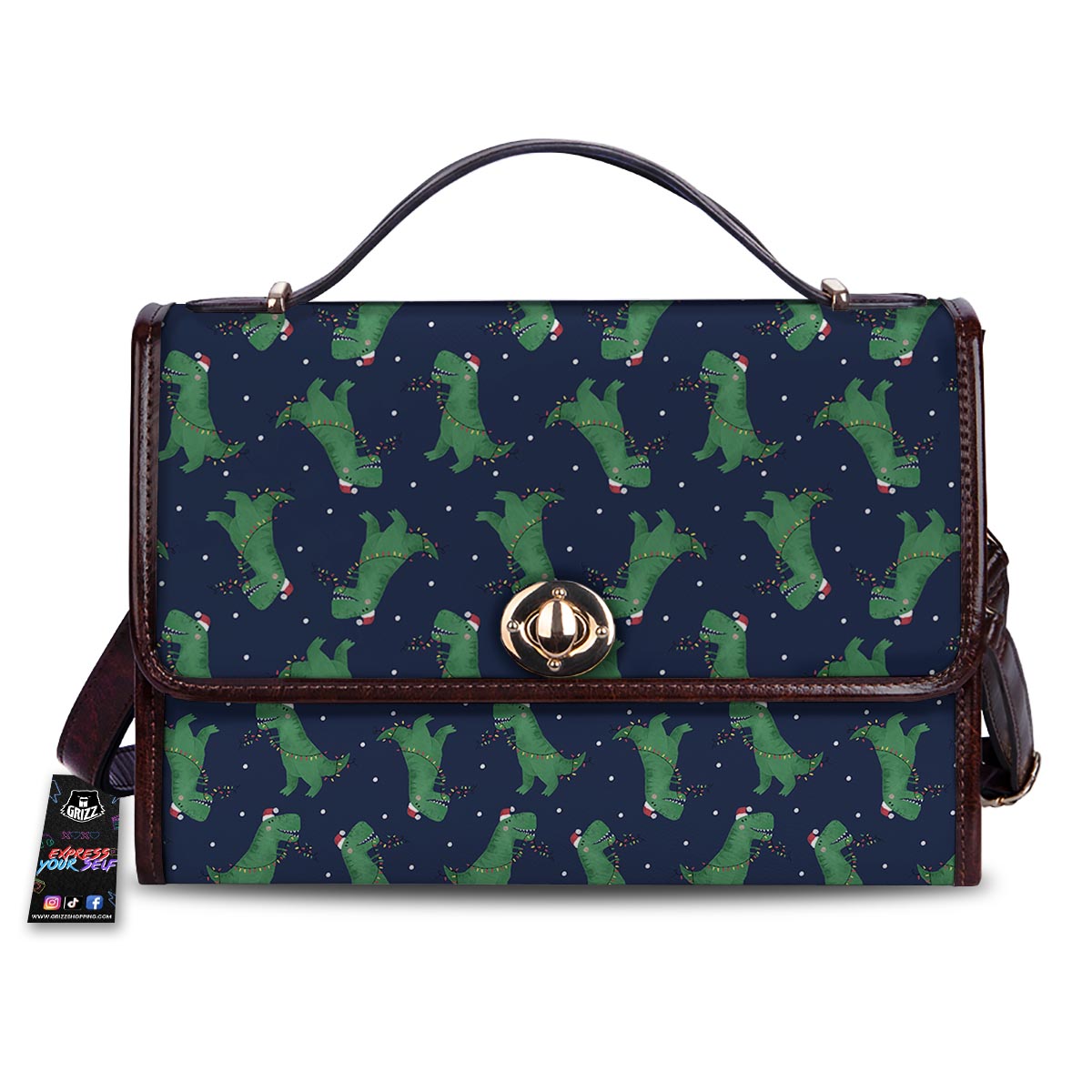 Dino T-Rex Christmas Santa Claus Print Pattern Women's Satchel Bag