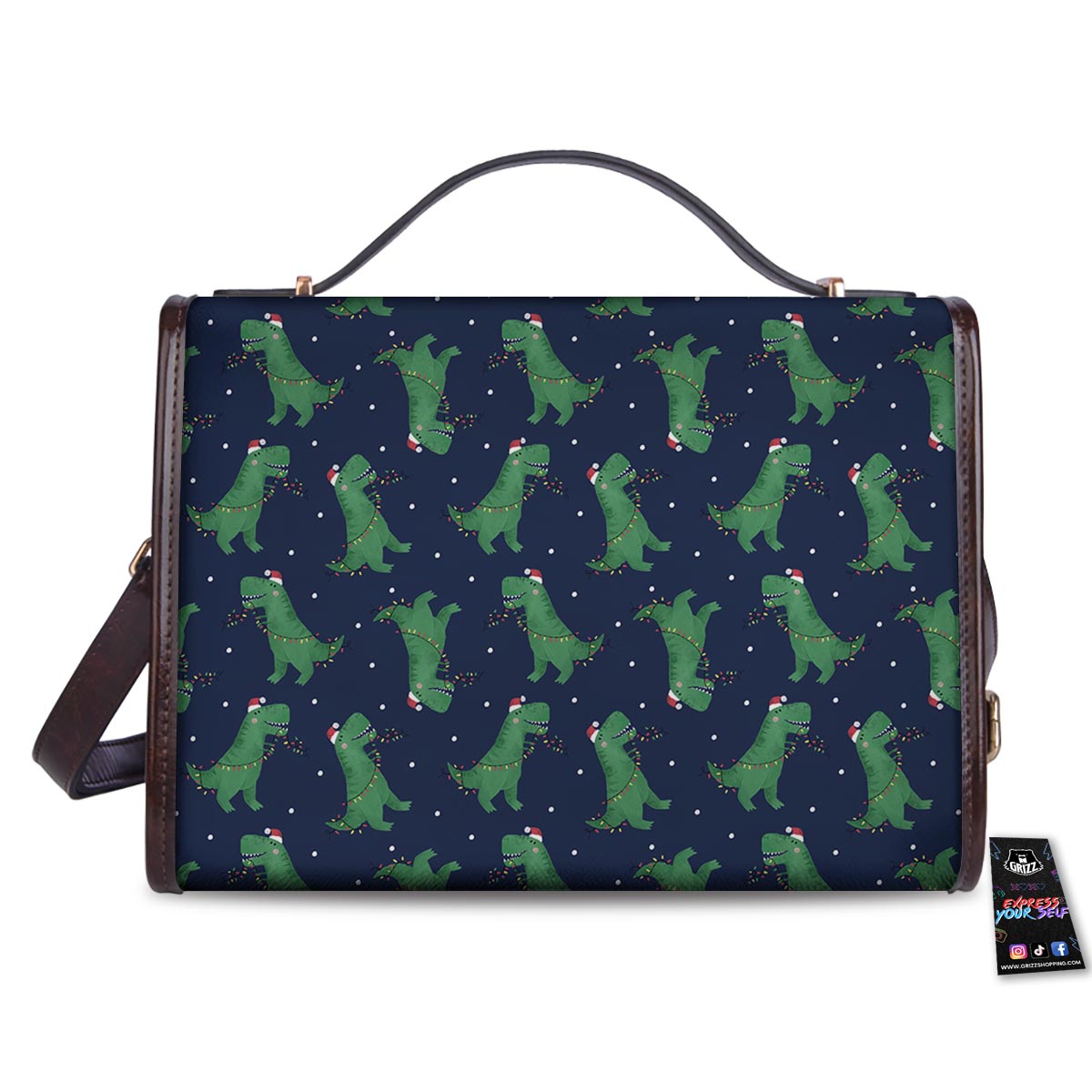 Dino T-Rex Christmas Santa Claus Print Pattern Women's Satchel Bag
