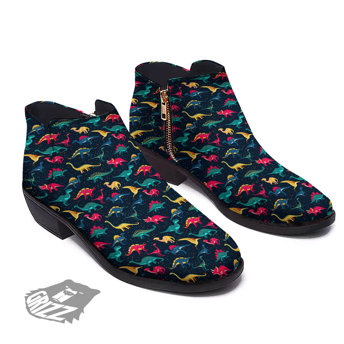 Dinosaur Colorful Print Pattern Ankle Boots-grizzshop