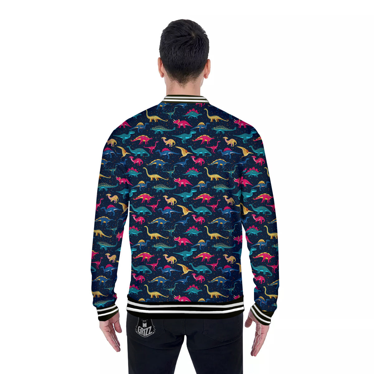 Dinosaur Colorful Print Pattern Baseball Jacket-grizzshop