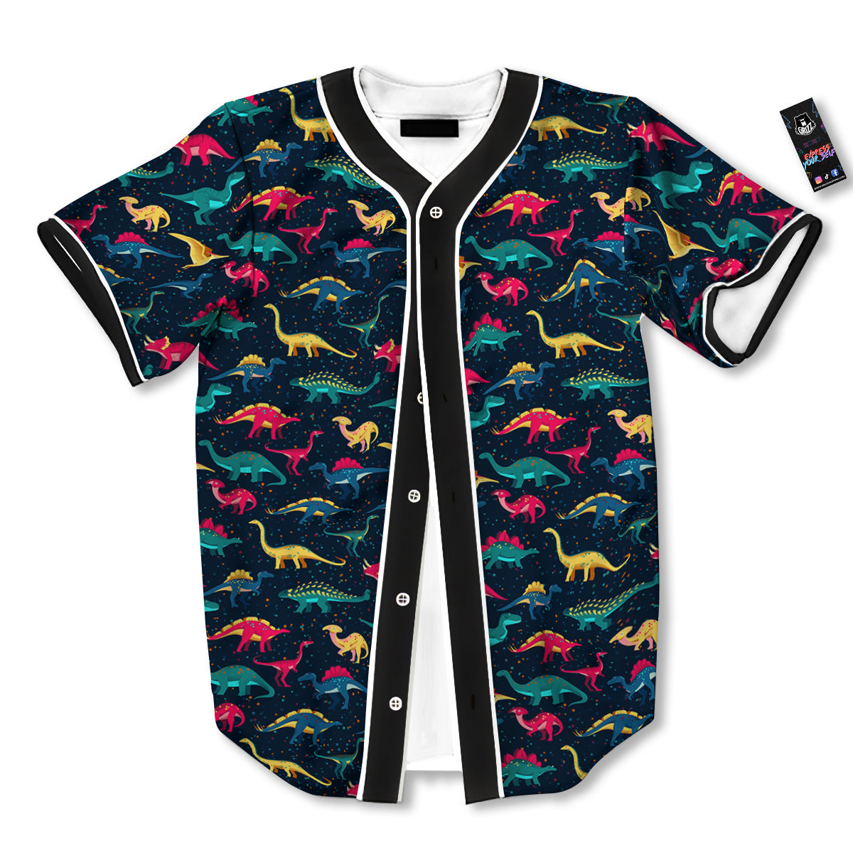 Dinosaur Colorful Print Pattern Baseball Jersey-grizzshop